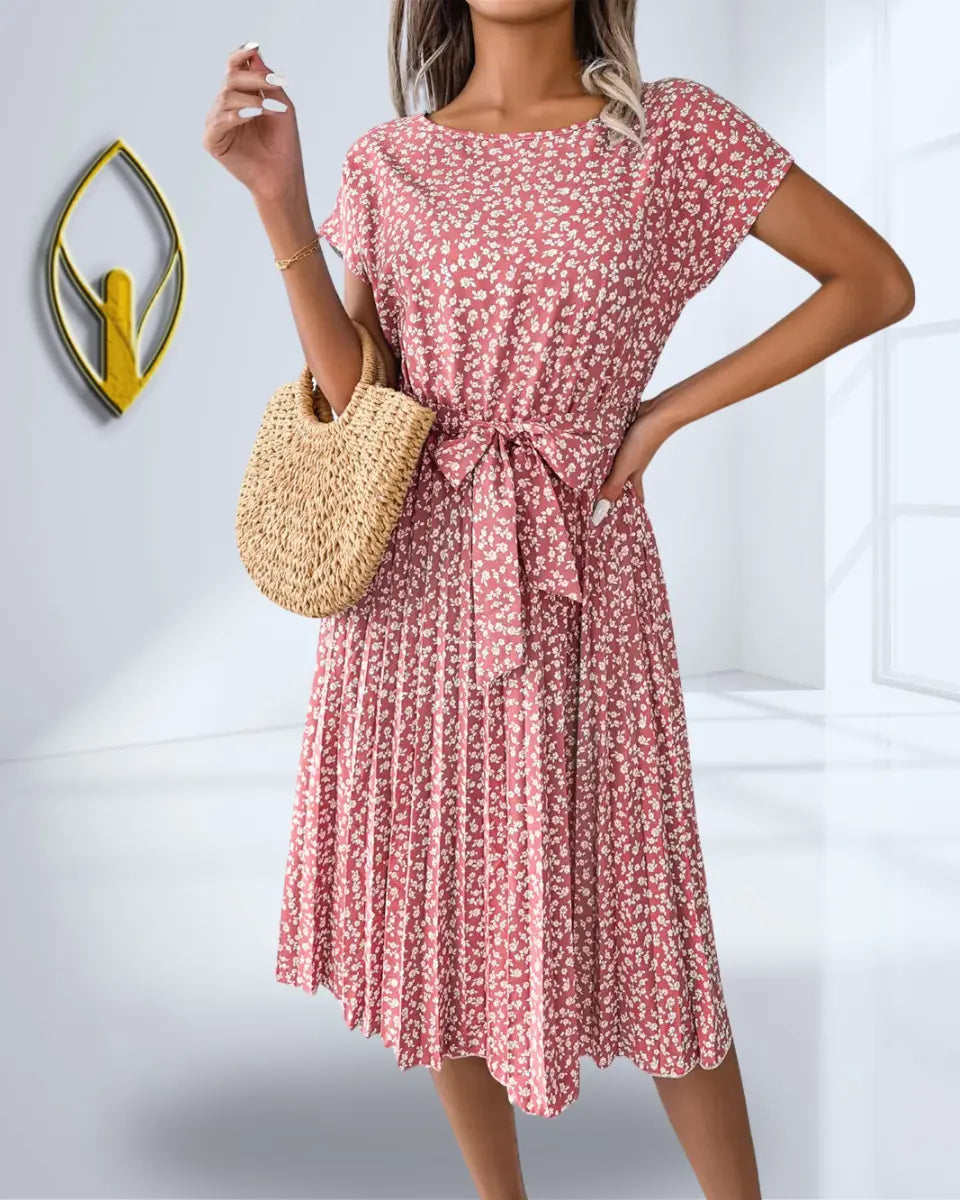 Vestido Midi Soltinho Florido Plissado Feminino